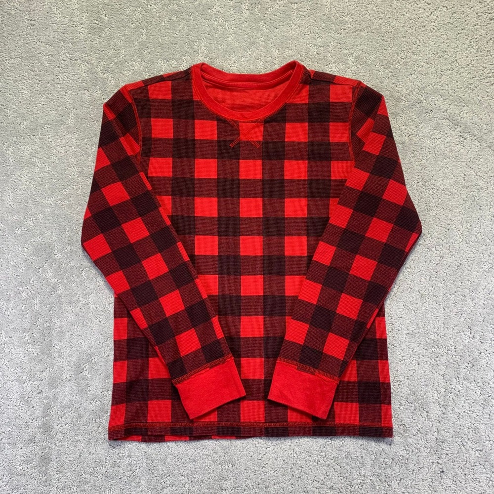 Macy's Thermal‎ Shirt Size S? Red Black Buffalo Plaid TWaffle Knit Long Sleeve